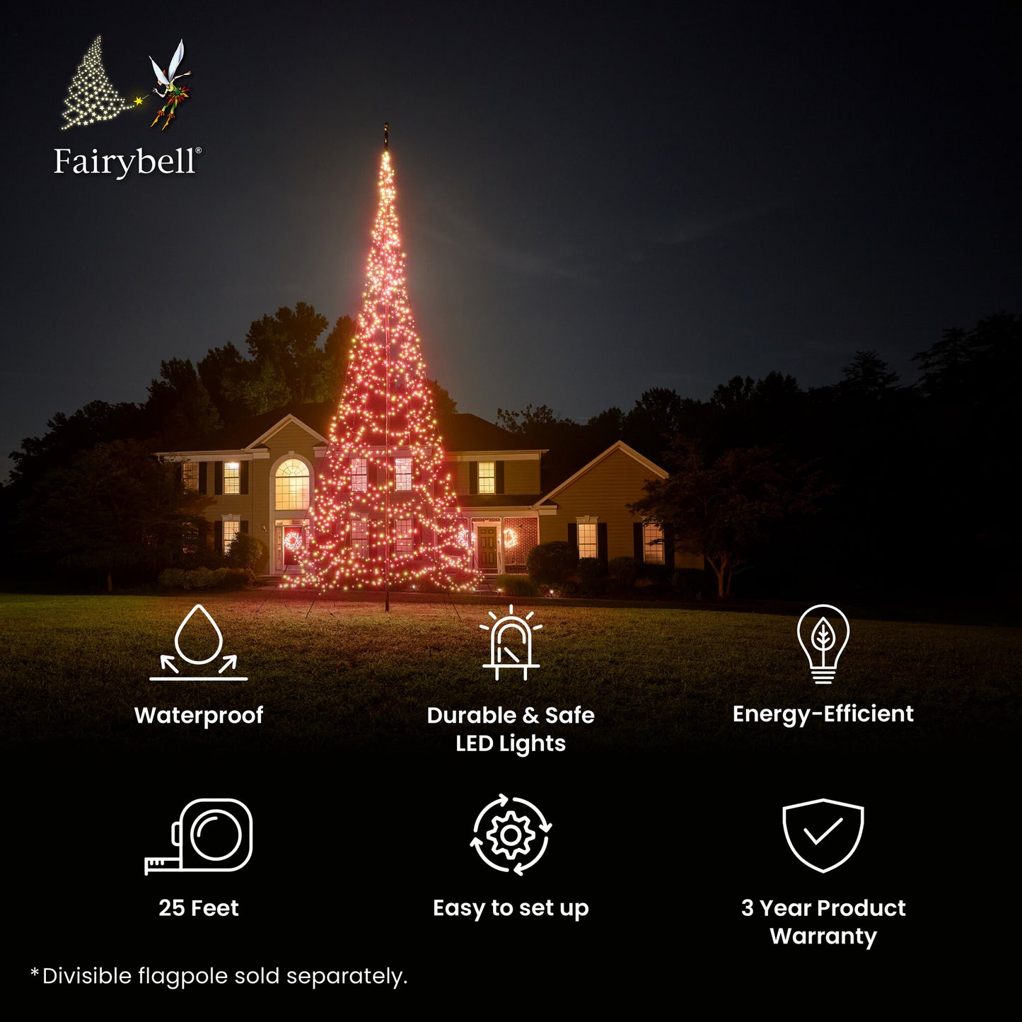 Fairybell | 26ft | 1,500 LED | Warm White/Red