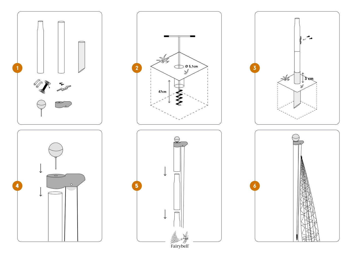 Fairybell | Mástil de bandera divisible | 20 pies | Plateado