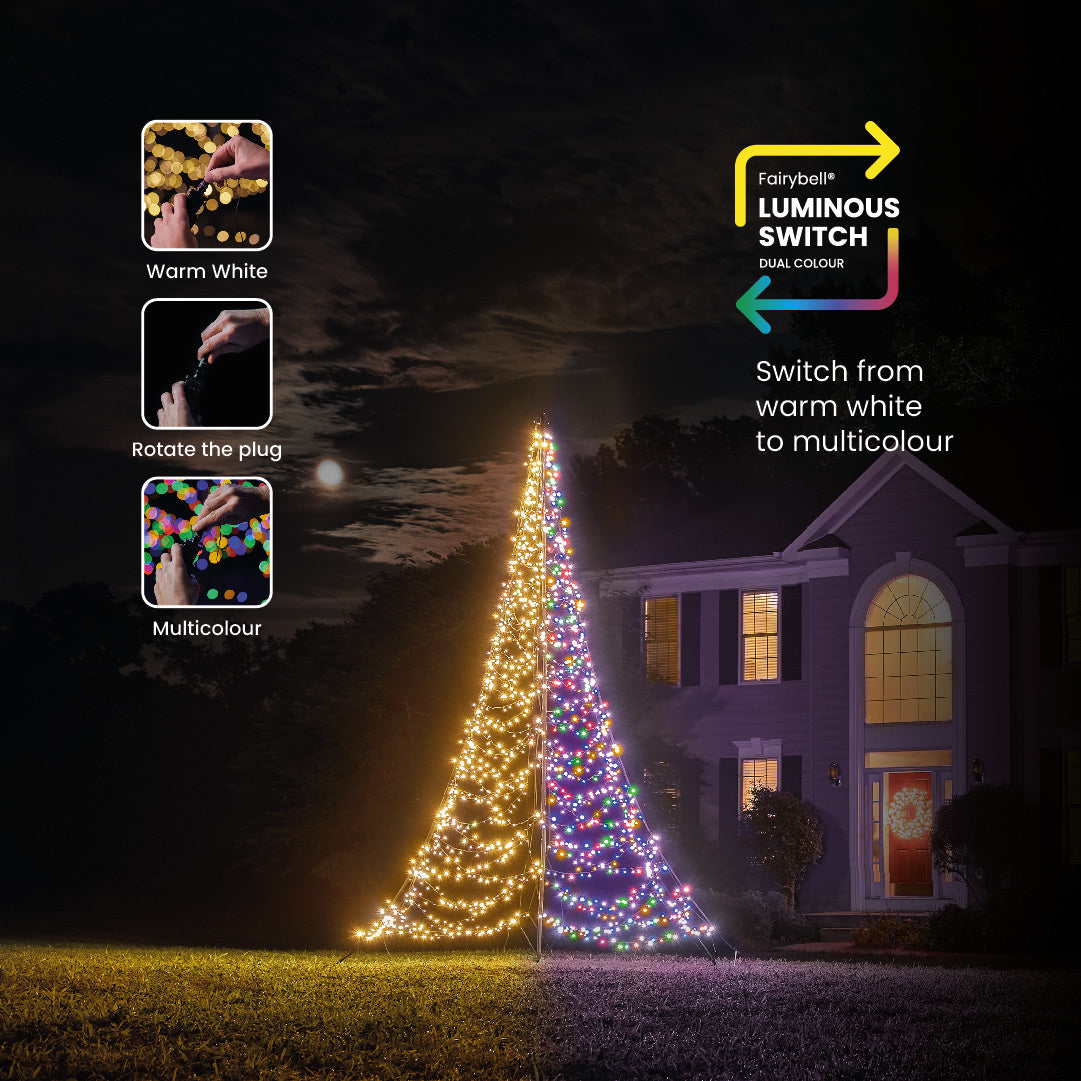 Interruptor luminoso Fairybell | 13 pies | 1500 luces LED | Incluye poste