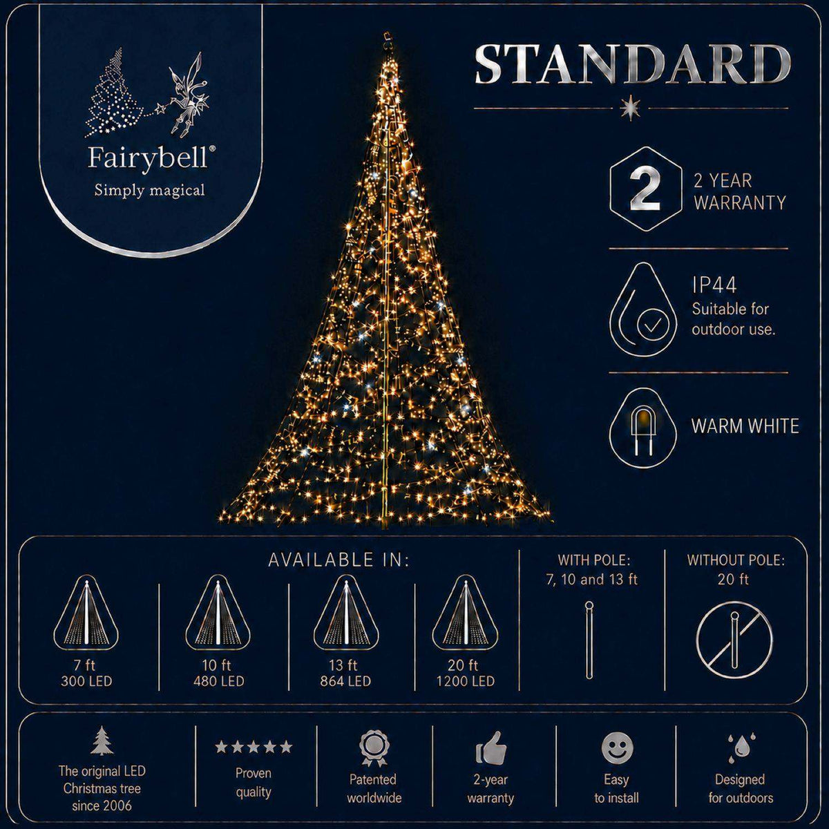 Fairybell Standard | 4 metros | 864 luces LED | Incluye mástil | Blanco cálido | Twinkle