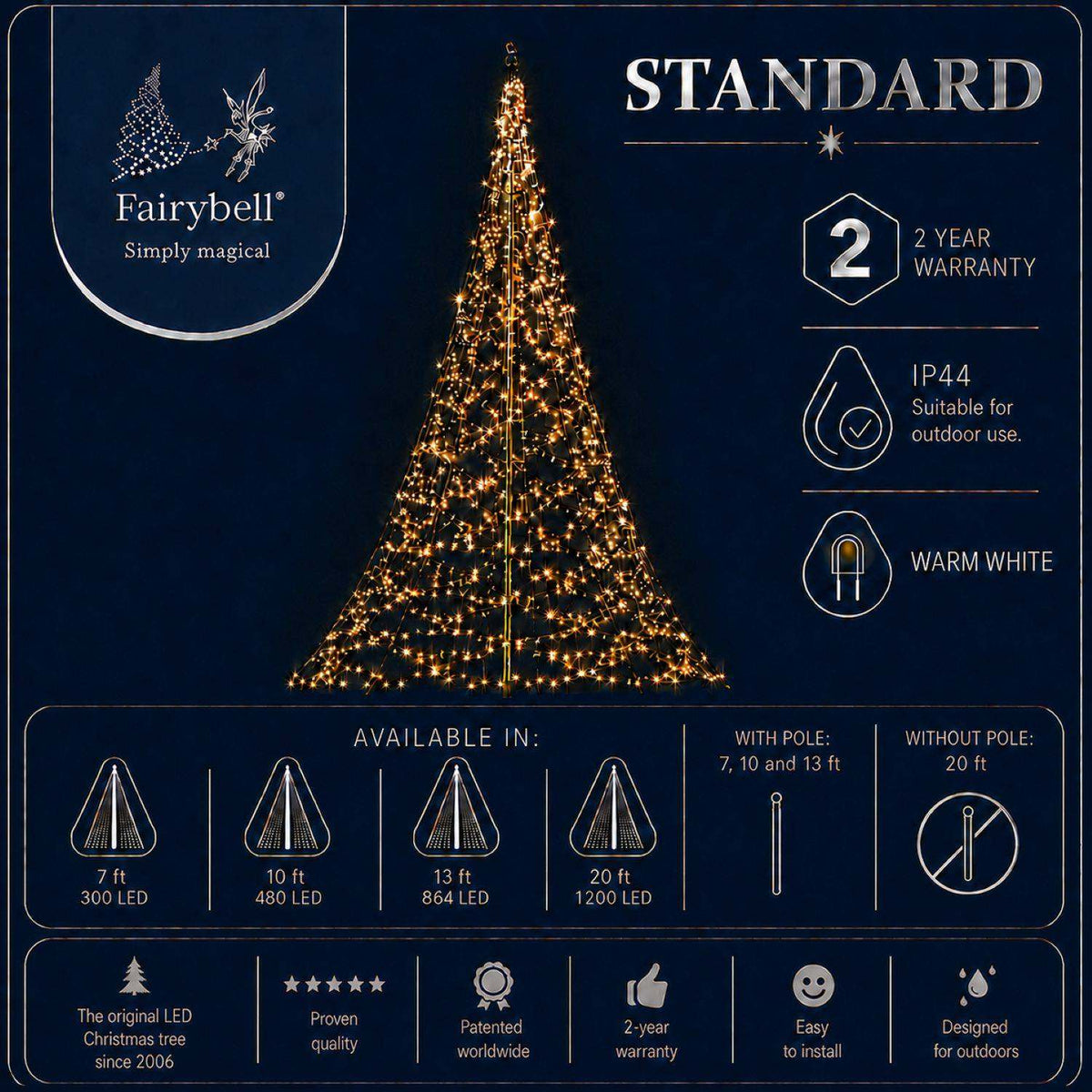 Fairybell Standard | 3 metros | 480 luces LED | Incluye mástil | Blanco cálido |