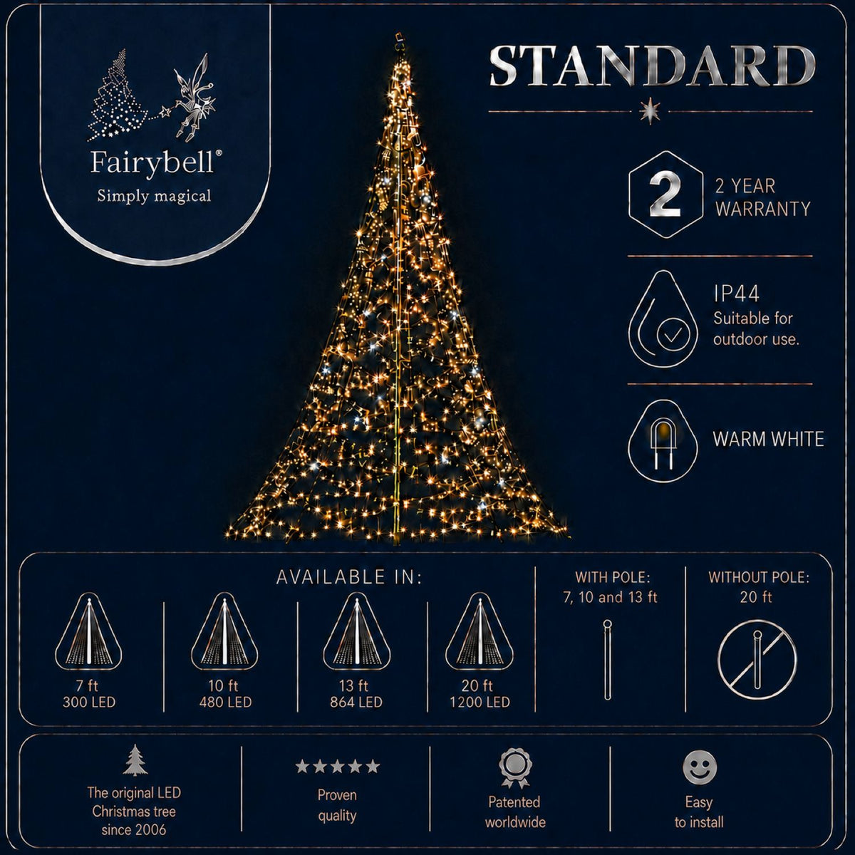 Fairybell Standard | 2 metros | 300 luces LED | Incluye mástil | Blanco cálido | Twinkle