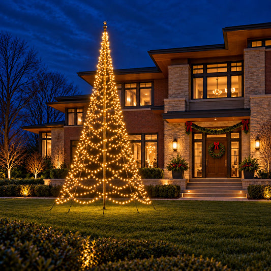 Fairybell Premium 26ft outdoor LED Christmas tree with 1,536 LEDs in a yard