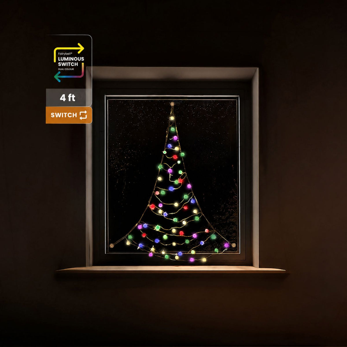 Fairybell Premium | Árbol de Navidad para Ventana | 1,25 metros | 64 luces LED | Luminous Switch |