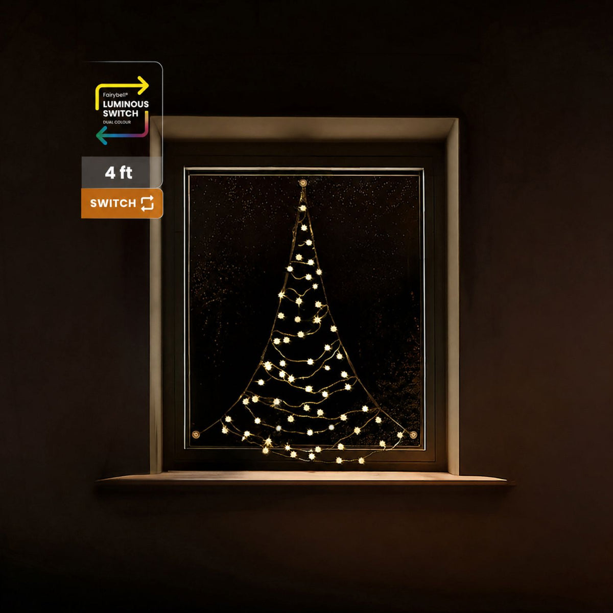 Fairybell Premium | Árbol de Navidad para Ventana | 1,25 metros | 64 luces LED | Luminous Switch |