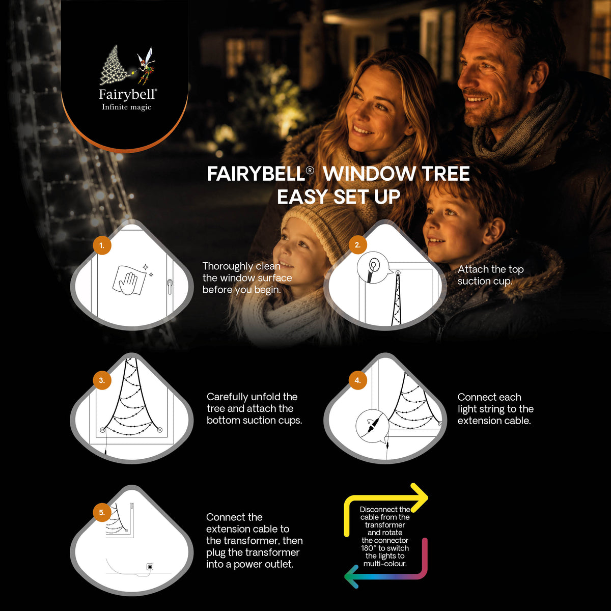 Fairybell Premium | Árbol de Navidad para Ventana | 1,25 metros | 64 luces LED | Luminous Switch |