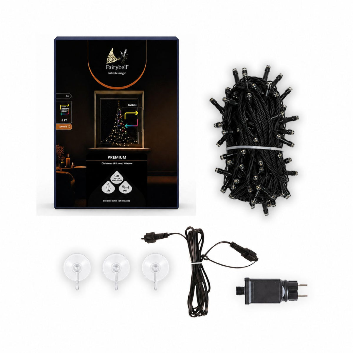 Fairybell Premium | Árbol de Navidad para Ventana | 1,25 metros | 64 luces LED | Luminous Switch |